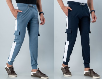 9LKHA Colorblock Men Blue Track Pants