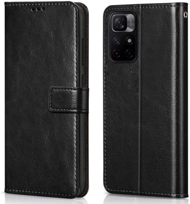 Luxury Counter Flip Cover for Redmi Note 11T 5G, Poco M4 Pro 5G Premium Quality |Dual Stiched| Back Cover(Black, Dual Protection, Pack of: 1)