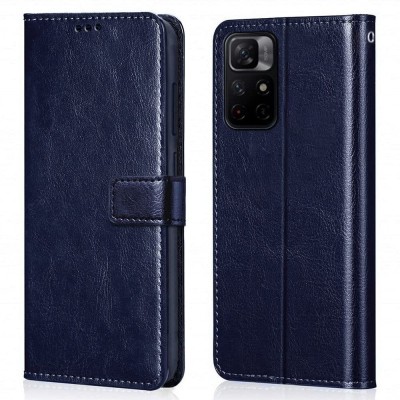 Luxury Counter Flip Cover for Mi Redmi Note 11T 5G, Poco M4 Pro 5G Premium Quality |Dual Stiched |Back Cover(Blue, Magnetic Case, Pack of: 1)