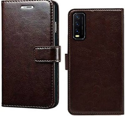 Aarnov Flip Cover for Vivo Y20i(Brown, Dual Protection)