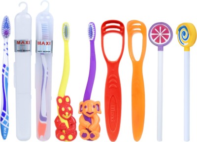 Maxi Oral Care Combo of 8-2 Bingo Toothbrush & (2 Adults) For You Toothbrush&(2 TC) 1 Number Tongue Cleaner&2 Lollipop Tongue Cleaner(3 Items in the set)