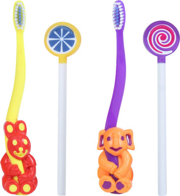 Maxi Oral Care Junior Combo of 4-2 Bingo Junior Toothbrush & 2 Lollipop Tongue Cleaner(4 Items in the set)