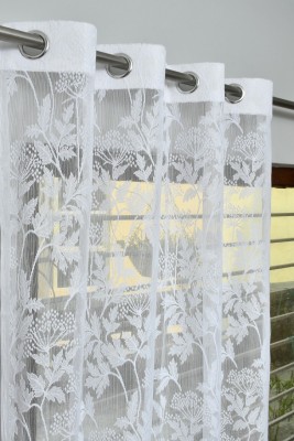 sddfabrics 213.36 cm (7 ft) Net Semi Transparent Door Curtain (Pack Of 2)(Floral, White)