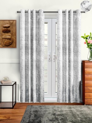Cortina 210 cm (7 ft) Velvet Room Darkening Door Curtain (Pack Of 2)(Printed, White)