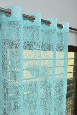 ROYAL TREND 220 cm (7 ft) Polyester Semi Transparent Door Curtain (Pack Of 2)(Solid, Aqua)