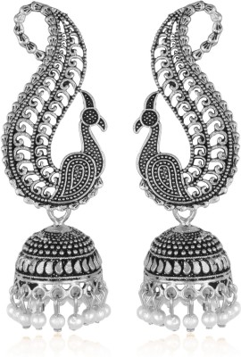 Vivaana Oxidised Silver German Stylish Women mayur peacock Earring for Women and Girls Pearl German Silver Jhumki Earring