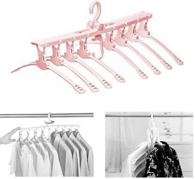 DEESSE Multi-Function 8 in 1 Cloth Hanger Magic Scalable 360 Rotating Hook Pink Plastic Coat Hanger For  Coat(Pink)