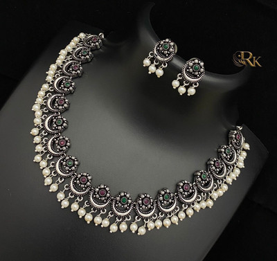 PBM CREATIONS Oxidised Silver Silver, Multicolor, Gold Jewellery Set(Pack of 1)