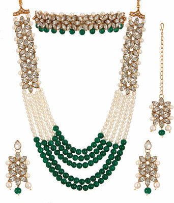 taransha Alloy Gold-plated Green Jewellery Set(Pack of 3)