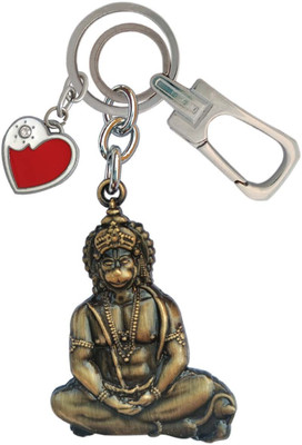 HANDSOME ISK Double Side Hanuman ji With Red and White Heart Locking Hook Trendy Lighweight Key Chain