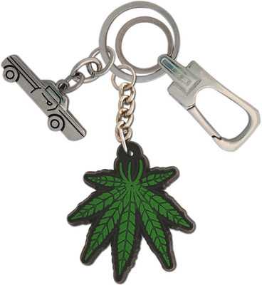 HANDSOME ISK Green Leaves With Mini Car Chorme Finishing Locking Hook Key Chain