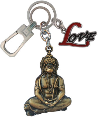 HANDSOME ISK Double Side Hanuman ji With Love Chorme Finishing Locking Hook Lighweight Key Chain