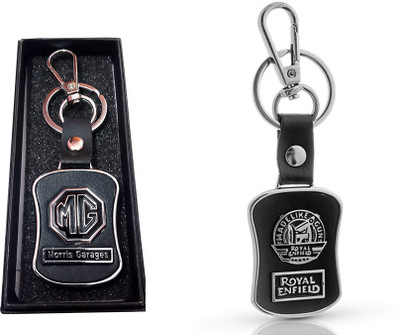 JAINSON MARTIN Combo Of MG & Royal Enfield Car Logo Leather Hook Keychain For Bike Lovers Key Chain