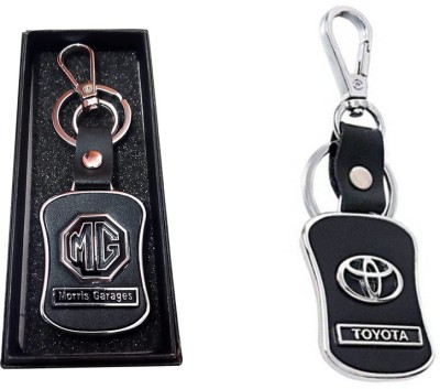 JAINSON MARTIN Combo Of MG & Toyota Car Logo Leather Hook Keychain For Bike Lovers Key Chain