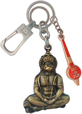 SHOKY LOOKS Double Sided Metal Hanuman ji With Jai Shree Ram Gada Locking Lock Antiqu e Key Chain