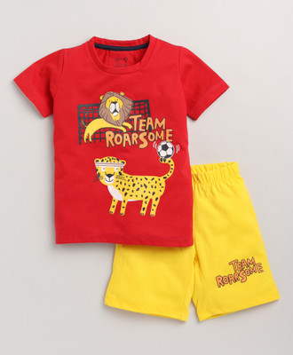 Lazy Shark Boys Printed Red Top & Shorts Set