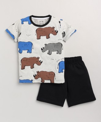 Lazy Shark Boys Printed Grey Top & Shorts Set