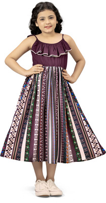 Billion Girls Calf Length Casual Dress(Maroon, Sleeveless)