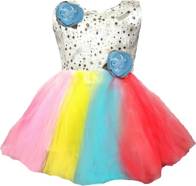 Look Fashion Baby Girls Midi/Knee Length Festive/Wedding Dress(Multicolor, Sleeveless)