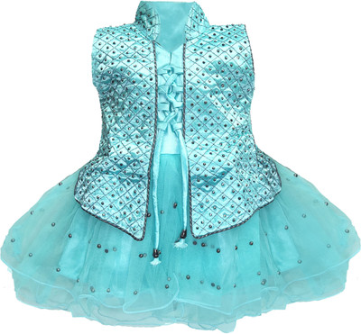 Look Fashion Baby Girls Midi/Knee Length Festive/Wedding Dress(Blue, Sleeveless)