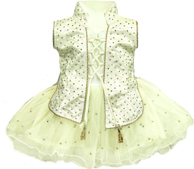 Wonder Fashion Baby Girls Midi/Knee Length Festive/Wedding Dress(Yellow, Sleeveless)