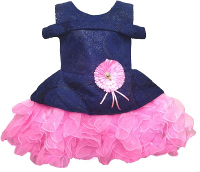 Look Fashion Baby Girls Midi/Knee Length Festive/Wedding Dress(Blue, Short Sleeve)