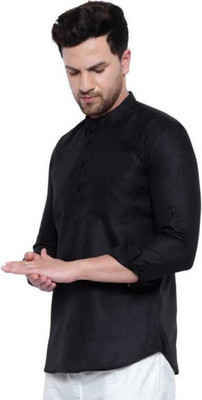IAC Men Solid Straight Kurta(Black)