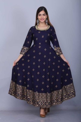 KRISHA CREATION Women Embellished Anarkali Kurta(Dark Blue)