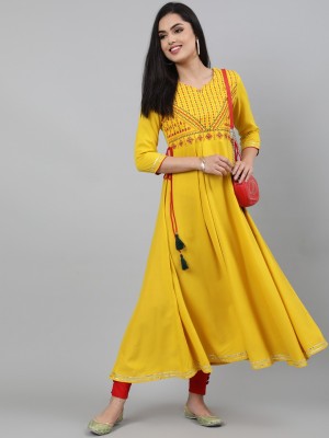 KIMAYRA Women Embroidered Anarkali Kurta(Yellow)