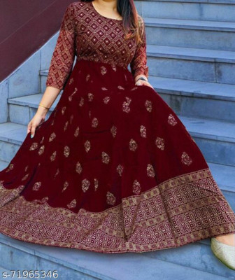 BRAHMASTRA Women Printed Anarkali Kurta(Maroon)
