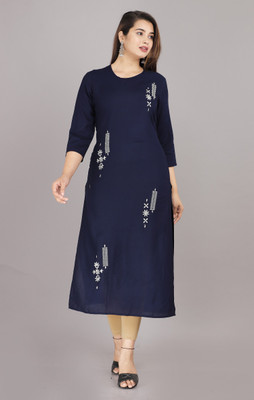 Mehsoos Women Embroidered Straight Kurta(Dark Blue)