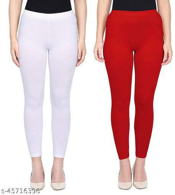 visgo Ankle Length Ethnic Wear Legging(Red, White, Solid)