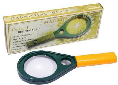 TOOLBUX Hand-Held 50 mm ( 5X & 10X ) Optical Grade Double side Magnifying Glass 5 X & 10 X Magnifying Glass(Green/Yellow)