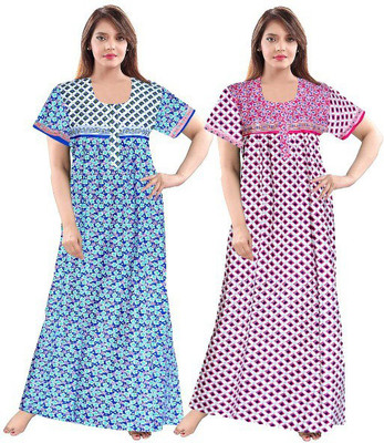 zalya Women Nighty(Blue, Pink)
