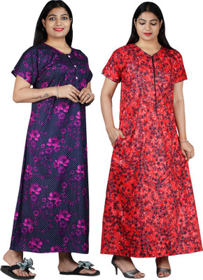 Wristy Women Nighty Set(Purple, Red)