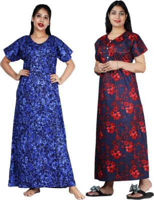 FAVNIC Women Nighty Set(Blue, Red)