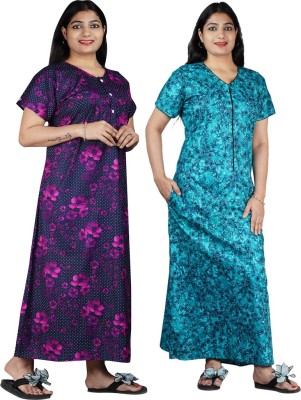 Wristy Women Nighty(Purple, Green)