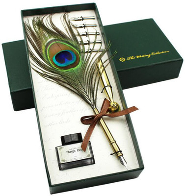 KRAFTMASTERS Antique Feather Quill Pen Set Antique Dip Feather Pen with 5 nibs Fountain Pen(Ink Color - Multicolor)
