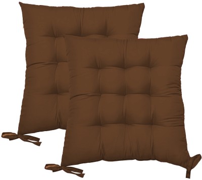 Daddy Cool Polyester Fibre Solid Chair Pad Pack of 2(Brown)