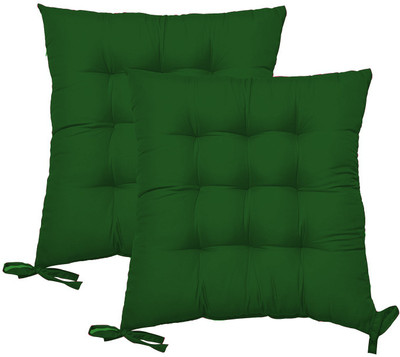 Daddy Cool Polyester Fibre Solid Chair Pad Pack of 2(Dark Green)