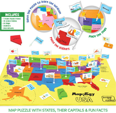 Imagimake Mapology USA with Capitals- Learn USA States with Their Capitals & Fun Facts(47 Pieces)