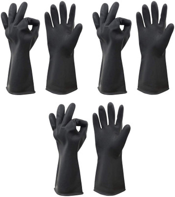 NARV 3 Pair Hair Color Paint Chemical Water Acid Protective Hand Rubber  Safety Gloves(Pack of 3)