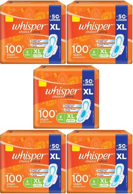 Whisper Choice ultra XL 6+6+6+6+6 pads wings Sanitary Pad (Pack of 5)
