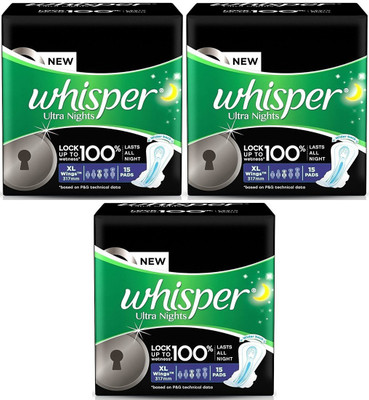 Whisper Ultra Night XL wings 15+15+15 pads Sanitary Pad (Pack of 3)