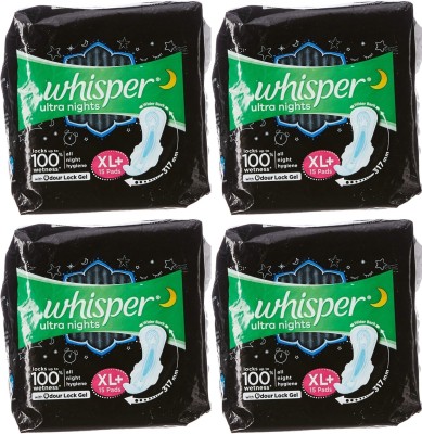 Whisper Ultra Night sanitary XL+ 15+15+15+15 pads Sanitary Pad  (Pack of 4)
