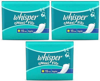 Whisper Maxi Fit Regular Sanitary Napkins - 15+15+15 Sanitary Pad(Pack of 3)