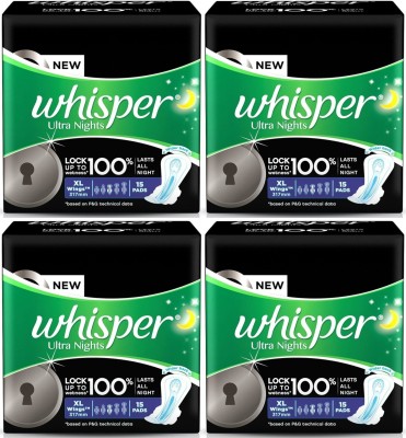 Whisper Ultra Night XL wings 15+15+15+15 pads Sanitary Pad  (Pack of 4)