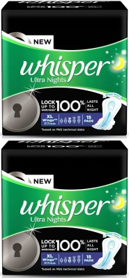 Whisper Ultra Night XL wings 15+15 pads Sanitary Pad  (Pack of 2)