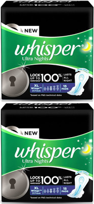 Whisper Ultra Night XL wings 15+15 pads Sanitary Pad (Pack of 2)