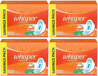 Whisper Choice Sanitary Regular ( 20+20+20+20 pads ) wings sanitary pad Sanitary Pad  (Pack of 80)